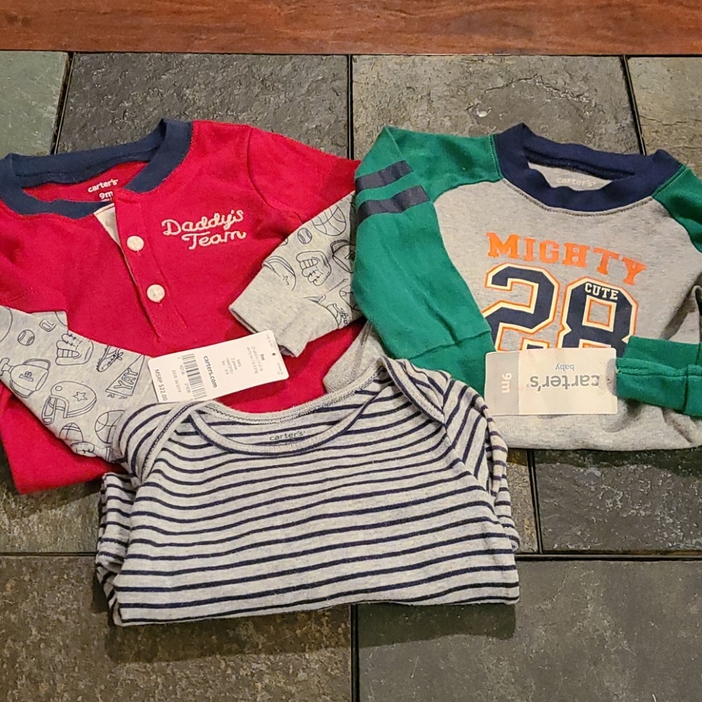 💙 NWT boys Carter's lot: 3 long sleeve onesies, 9 m